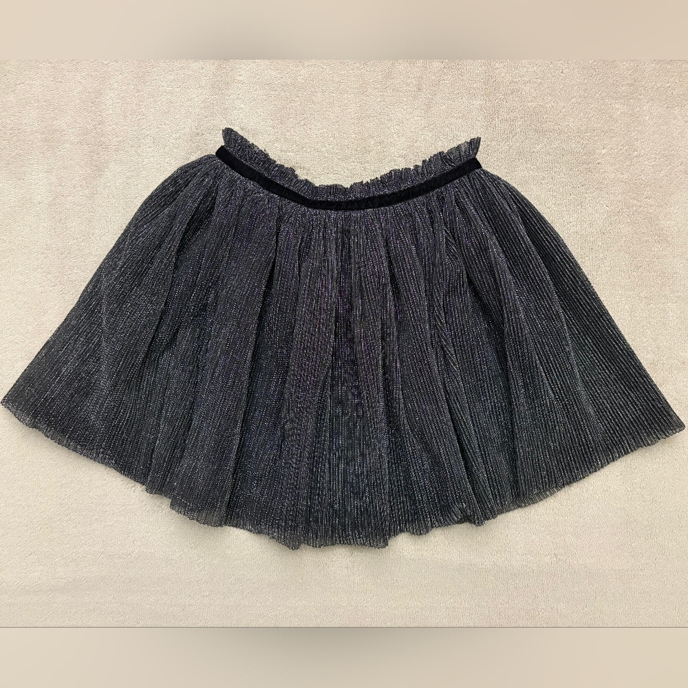 Gymboree Black/Silver Metallic Pleated Skirt w/Black Velvet Ribbon Size L(10-12)